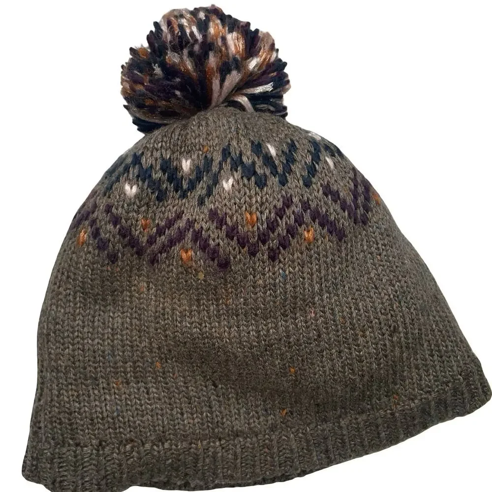 Pistil Visby Pom Beanie Hat Womens Brown Knit Fair Isle Tweed Flecks Mountain